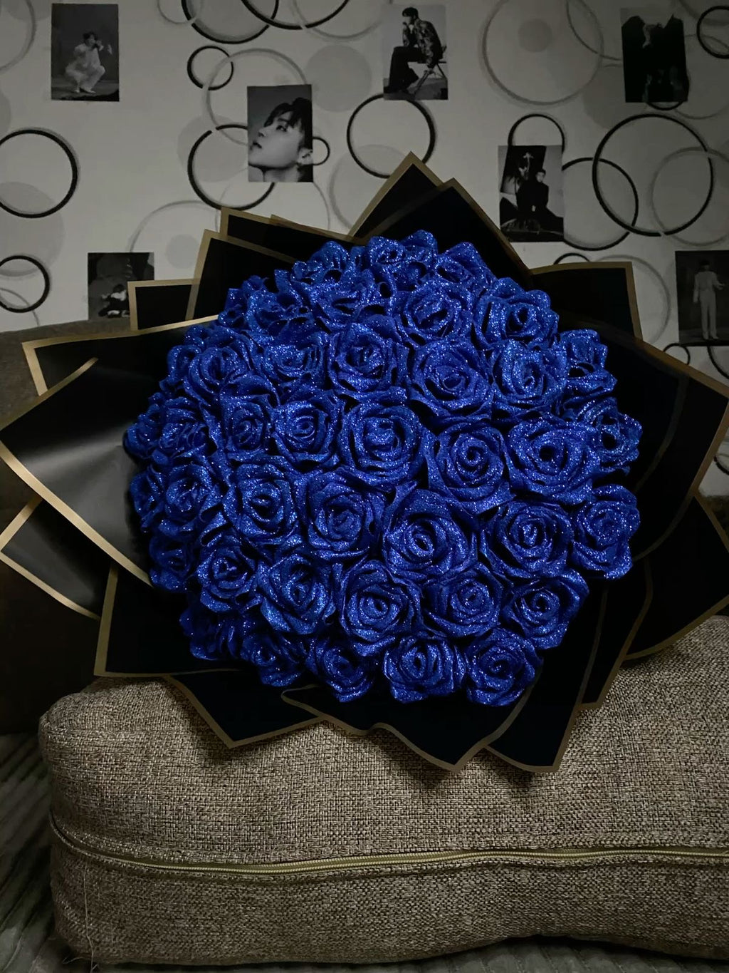 12PCS Glitter Rose DIY Bouquet Kit – Everlasting Faux Flowers with Ribbon & Gift Wrap