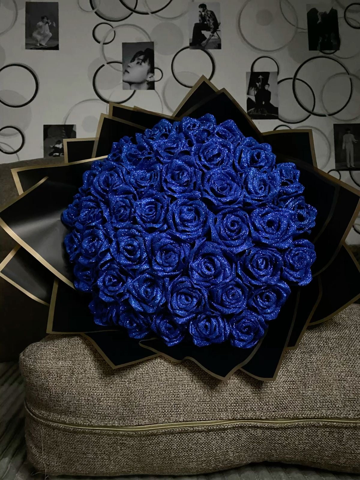 12PCS Glitter Rose DIY Bouquet Kit – Everlasting Faux Flowers with Ribbon & Gift Wrap