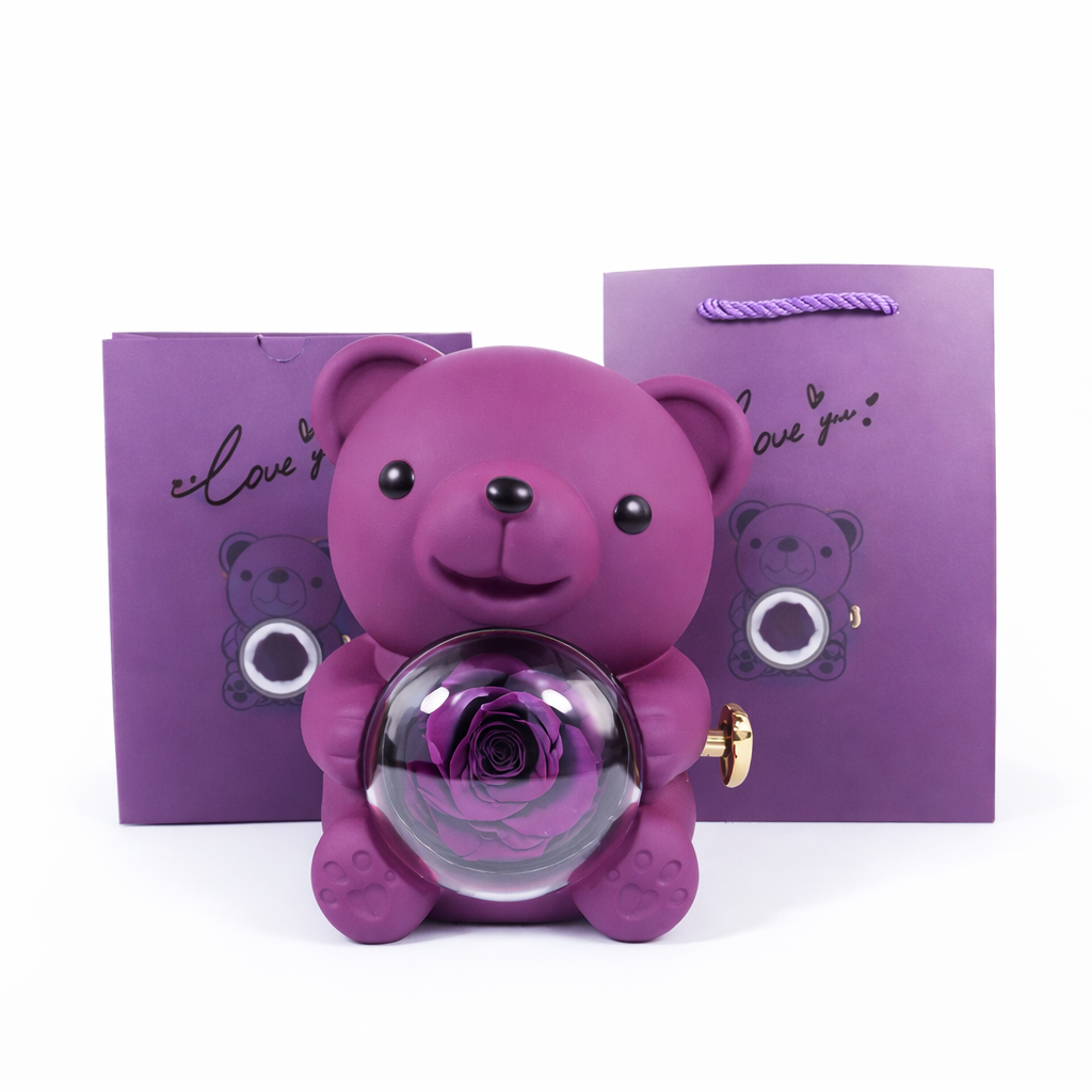 Eternal Rose Hugging Bear-with Custom Engraved Necklace