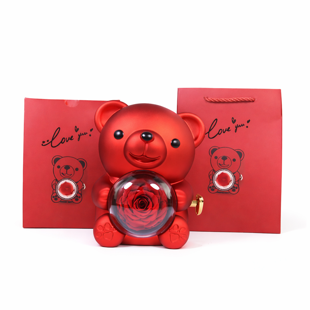 Eternal Rose Hugging Bear-with Custom Engraved Necklace