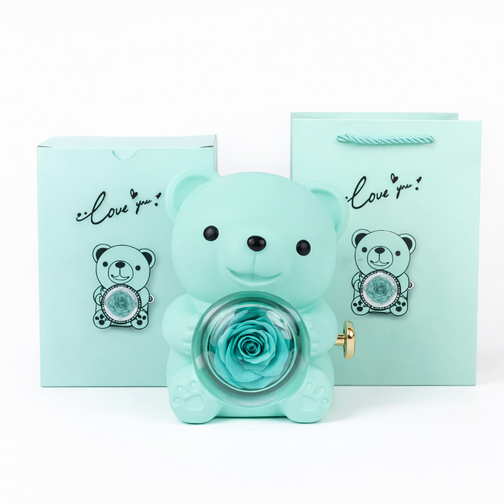 Eternal Rose Hugging Bear-with Custom Engraved Necklace