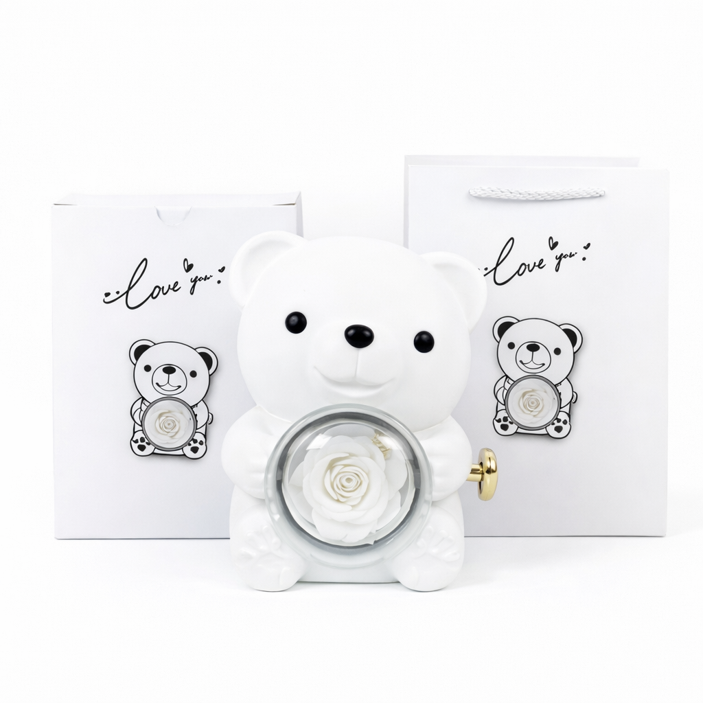 Eternal Rose Hugging Bear-with Custom Engraved Necklace