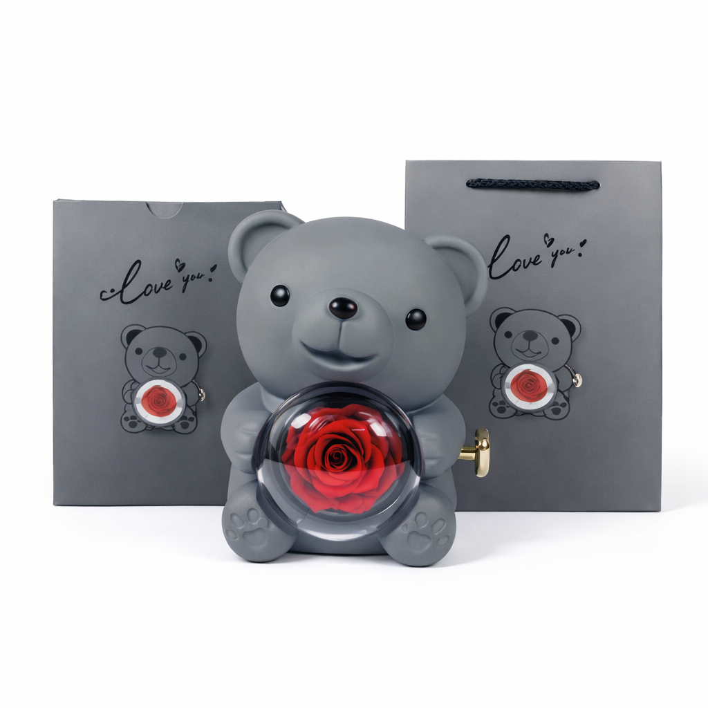 Eternal Rose Hugging Bear-with Custom Engraved Necklace
