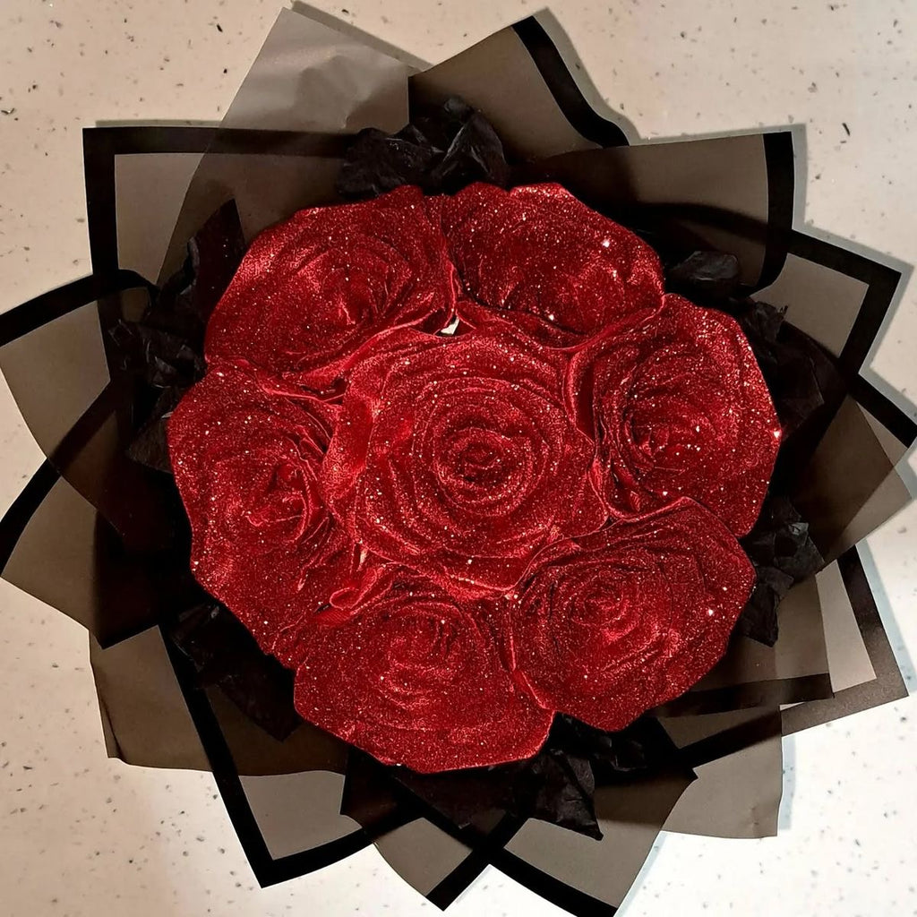 12PCS Glitter Rose DIY Bouquet Kit – Everlasting Faux Flowers with Ribbon & Gift Wrap