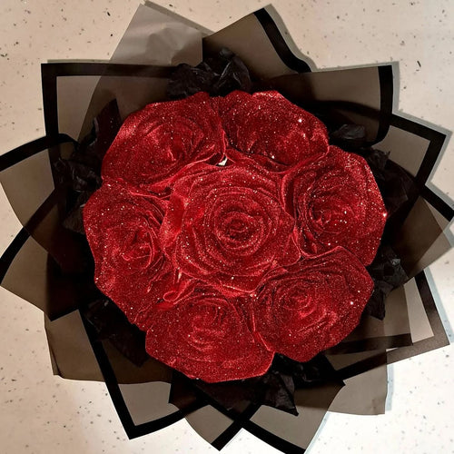 12PCS Glitter Rose DIY Bouquet Kit – Everlasting Faux Flowers with Ribbon & Gift Wrap