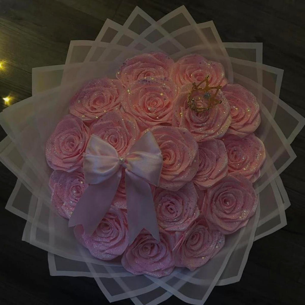 24PCS Glitter Rose DIY Bouquet Kit – Everlasting Faux Flowers with Ribbon & Gift Wrap