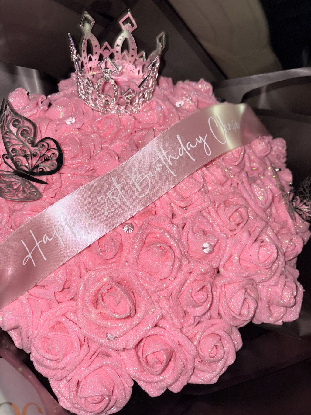 24PCS Glitter Rose DIY Bouquet Kit – Everlasting Faux Flowers with Ribbon & Gift Wrap