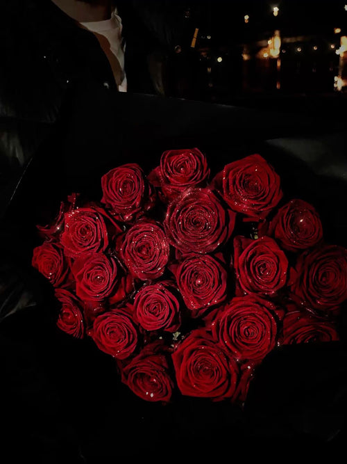 24PCS Glitter Rose DIY Bouquet Kit – Everlasting Faux Flowers with Ribbon & Gift Wrap